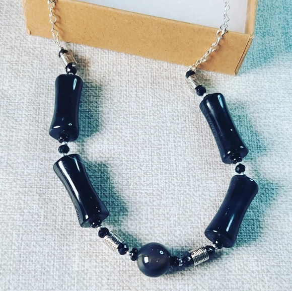 Black Agate Stainless steel chain necklace - Picture 3 of 4